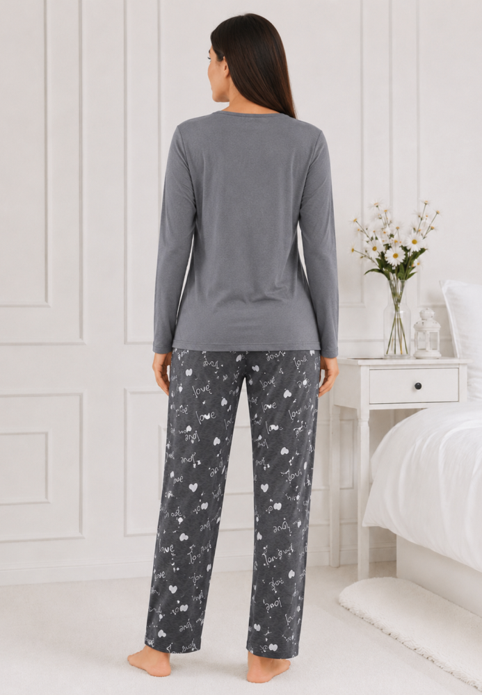 Pijama damă Serena bluză cu maneca lunga și pantaloni -Gri,Engros